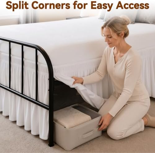 RIMELA Bed Skirt with Split Corners, King, 18 Inch Drop, White