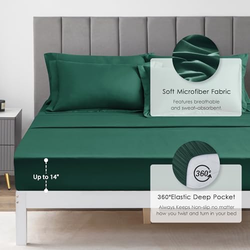 Love's cabin Twin XL Comforter Set Dark Green, 5 Pieces Twin XL Bed in a Bag, All Season Bedding Sets with 1 Comforter, 1 Flat Sheet, 1 Fitted Sheet, 1 Pillowcase and 1 Pillow Sham