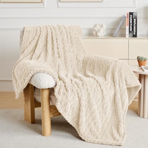 Beige Throw Blanket - Soft & Fluffy Fleece, Cute & Aesthetic, Perfect for Sofa, Couch, Chair, Bed, Living Room & Bedroom, All-Season Use, Plush & Cozy Decorative Blanket 50x60