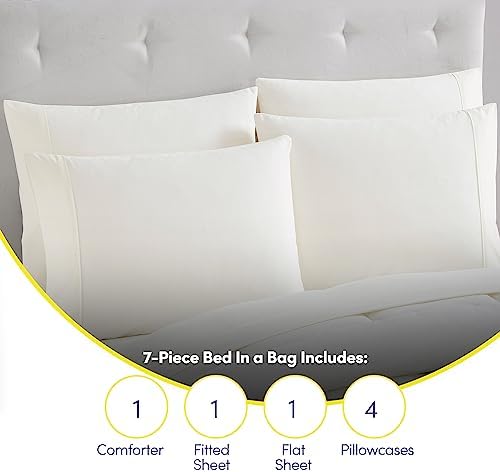 California King Comforter Set - Soft & Breathable 7-Piece Bedding Collection - 1 Comforter, 1 Fitted Sheet, 1 Flat, 4 Pillowcases - Deep Pocket - Premium Quality - Ideal for All Seasons, Ivory