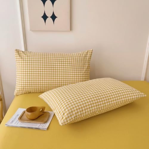 LifeTB Twin XL Comforter Set 3 Pieces Yellow Gingham Comforter Set Geometric Checkered Plaid Printed Bedding Comforter for All Seasons Fluffy Soft Lightweight Gingham Plaid Bedding Set Twin XL