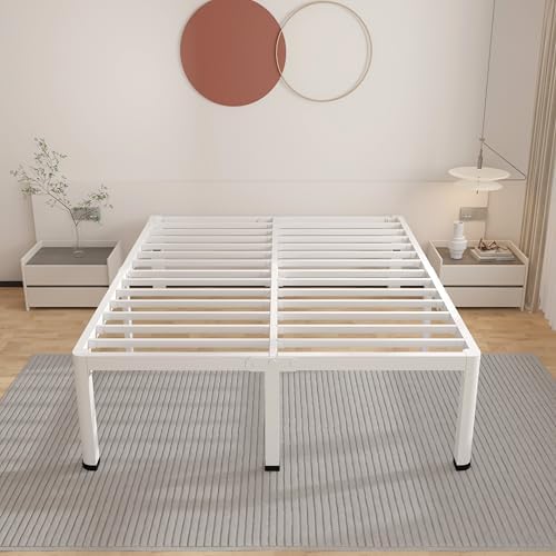 ROIL 20 Inch White Queen Bed Frame with Rounded Corner & 4 Mattress Baffles