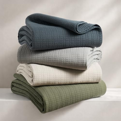 EverGrace 100% Cotton Modern Grid Stitch Quilt Set, King Size, Birch