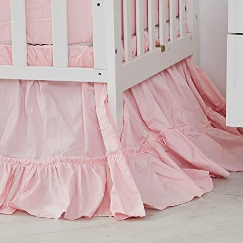 Brandream Crib Bed Skirt for Baby Girls Boys Blush Pink Boho Bohemian Solid Cotton Toddler Bedskirt Farmhouse Chic Ruffle