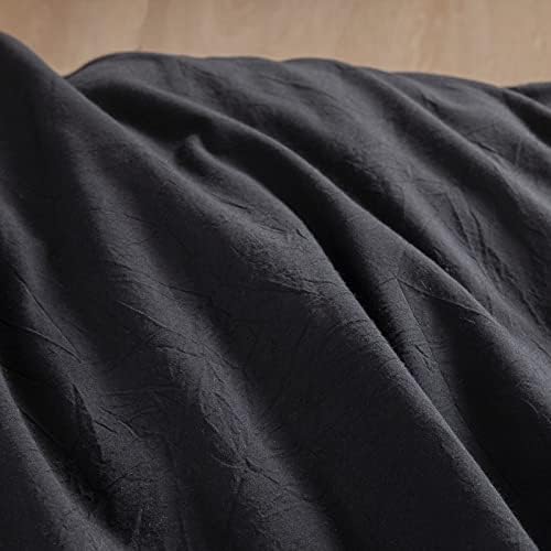 BESTOUCH Cotton Solid Duvet Cover Set Linen Feel Deep Black Super King