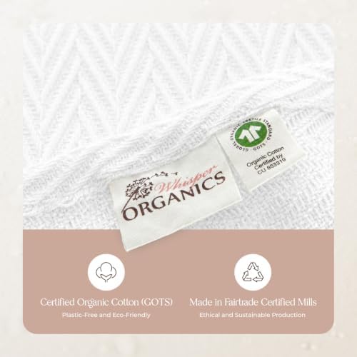 100% Organic Cotton Blanket - GOTS Certified 350GSM Organic Cotton Throw Blanket for Bed with Luxurious & Breathable Herringbone Weave - Great as Bedspread or Coverlet (White, King/Cal King)