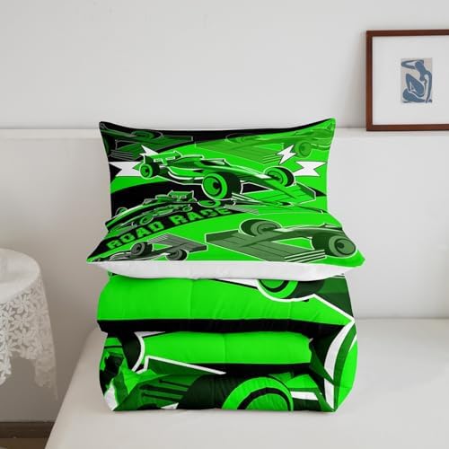 Erosebridal King Size Race Car Comforter Set for Boys Sports Car Bedding Set Cool Racing Car Bed Set for Boys Girls Kids Adult,Black Green Race Cars Gaming Bedding Sets Car Bedroom Decor 3Pcs