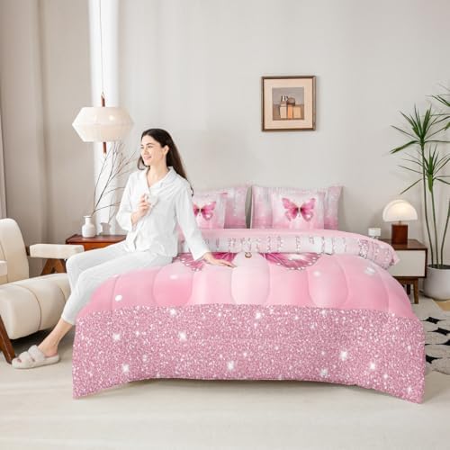 Feelyou Butterfly Comforter Set Queen Size 7 Pieces Dreamy Princess Bedding