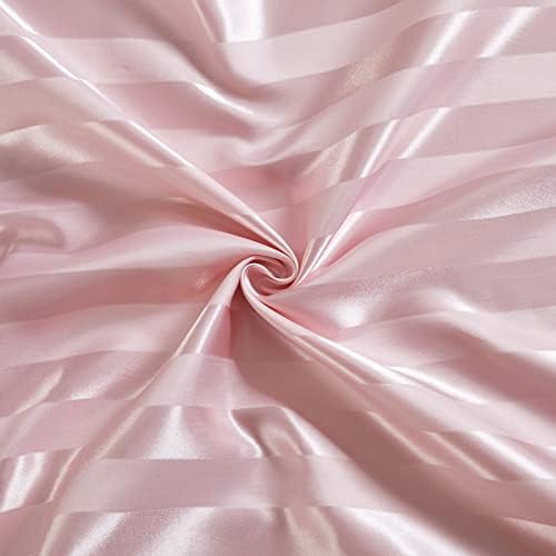 SiinvdaBZX 3Pcs Satin Striped Sheet Twin Size Set Italian Style Blush Pink