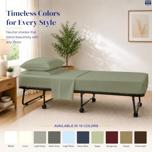 Cottingon 4 PC Cot Sheet Set 33"X75", Egyptian Cotton, Sage