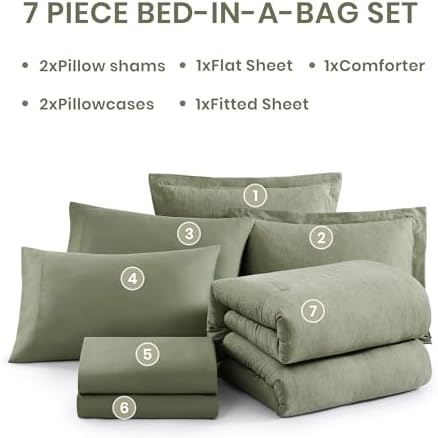 Monbix Oversized Queen Comforter Set Sage Green 7 Pieces Bed in a Bag