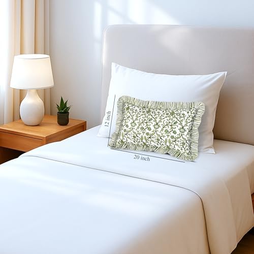 CPC Block Print Meadow Vine Ruffle Cotton Lumbar Pillow Cover 12x20 inch