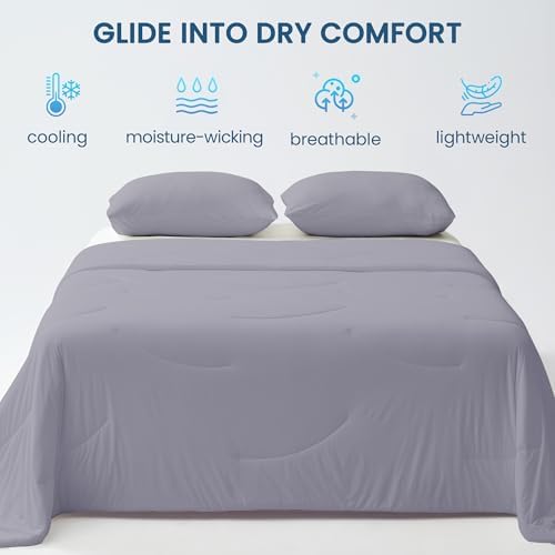 Cooling Comforter Set Queen Size, 3 Pieces Cooling Blanket for Hot Sleepers and Night Sweats, Q-Max>0.4 Cool Tech Bed Set with Pillowcases, Lightweight & Breathable (90''x90'', Gray)