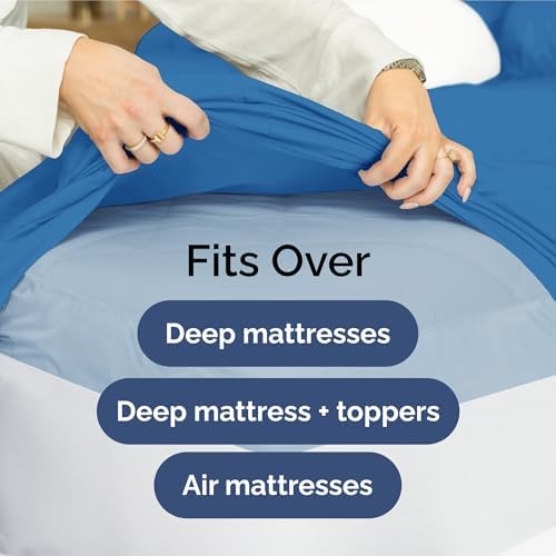 Extra Deep Split King Sheet Set - 5 Piece Breathable Cooling - Royal Blue