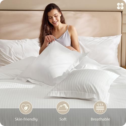 Bedsure PureWoven 100% Cotton Percale Duvet Cover Queen, Striped Jacquard