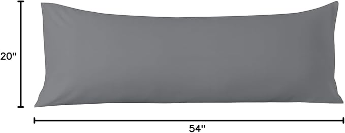 Comfort Beddings Body Pillowcase, 100% Organic Cotton 600 Thread Count Sateen, Soft Cooling Grey, 1-Pack, Hidden Zipper Closure, Hotel Quality, Fade & Shrink Resistant, 20 x 54 Inches