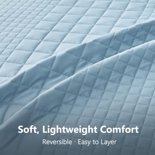Oversized King Bedspreads 128x120, Grid Stitch, Blue Gray