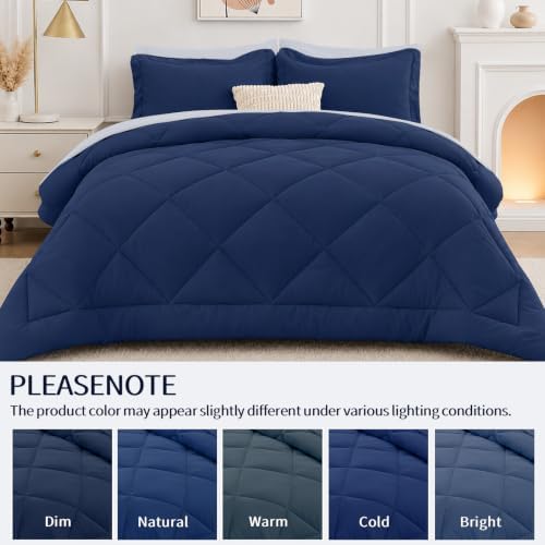 FUANNA Full Size Comforter Sets 7 Pieces, Reversible Bed Set, Bed in a Bag