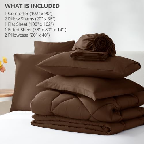 CozyLux King Comforter Set 102"x90" Brown - 7 Piece Bed in a Bag