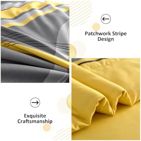 Anibedding Yellow Comforter Set Queen Size,8 Pieces Bed in a Bag Patchwork Striped Bedding Sets,Boho Soft Microfiber Bedding Set for All Season(90"×90")