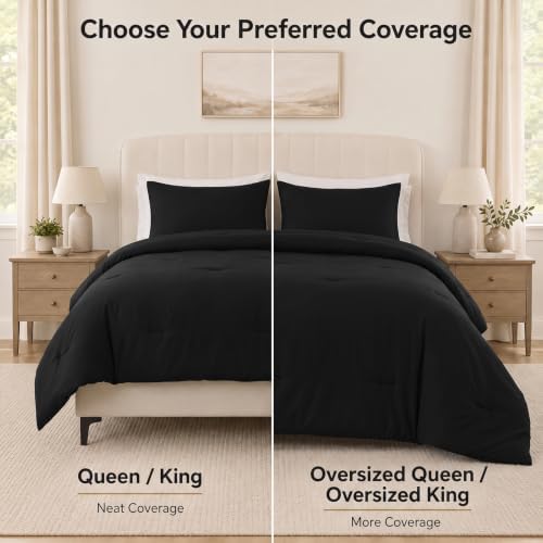 CozyLux Super King Plus Comforter Set, 3 Pieces Black Quilted Bedding
