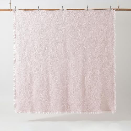 HORIMOTE HOME Pink Ruffled Quilt Twin Size, Stone-Washed Microfiber Lightweight Crinkled Farmhouse Rustic Shabby Chic Bedding Set, 2 Pieces Reversible Bedspread with Pillow Sham for All Season