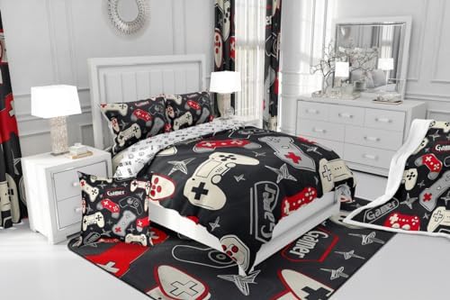 Kids Gamer Comforter Set King Size,Gaming Duvet Insert for Boys Teens Adults Room Decor,Video Games Controller Colorful Buttons Bedding Set 3Pcs,Hand Drawn Stars Gamepad Quilt Set,2 Pillowcases