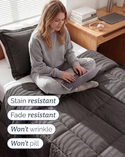Twin XL Comforter Set - Dark Grey Bedding for All Seasons - 2 Piece Bed Set
