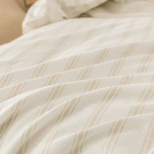 BESTOUCH Striped Cotton Duvet Cover Set Linen Feel Twin