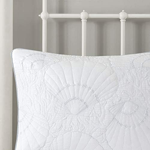 Harbor House Cotton Comforter Set-Coastal Oceanic Sealife Design All Season Down Alternative Bedding with Matching Shams, Bedskirt, Cal King(110"x96"), Beach, Quilted Seashell White, 4 Piece
