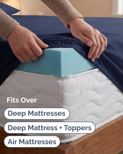 Extra Deep Twin XL Sheet Set - 3 Piece College Dorm Room - Navy Blue