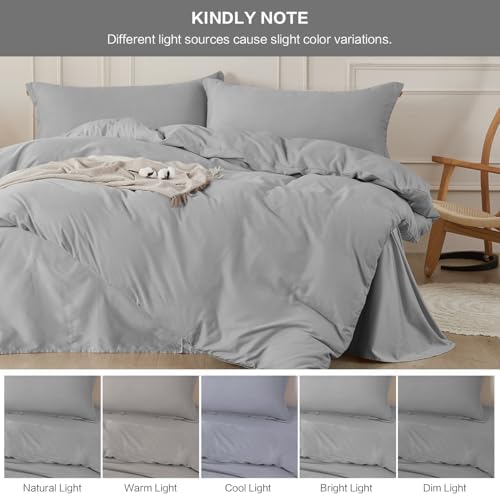 SAPHREAS Duvet Cover Set Full Size 100% Cotton Grey, Soft Bedding Comforter Cover Organic with Zipper Closure & Corner Ties, Comforter Not Included, Gray