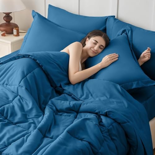 JOLLYVOGUE Full Comforter Set, Ultra-Soft Bed in a Bag Full Size 7 Pieces, Oeko-TEX Certified Bedding Set with Down Alternative Comforter, Sheets, Pillowcases & Shams, Teal