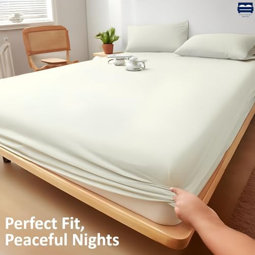 1 Piece Queen Size Fitted Sheet Only, 15-Inch Deep Mattress, Ivory Solid
