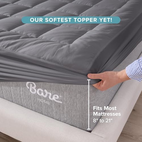 Bare Home Twin Extra Long Mattress Topper Cotton Top (Twin XL, Grey)