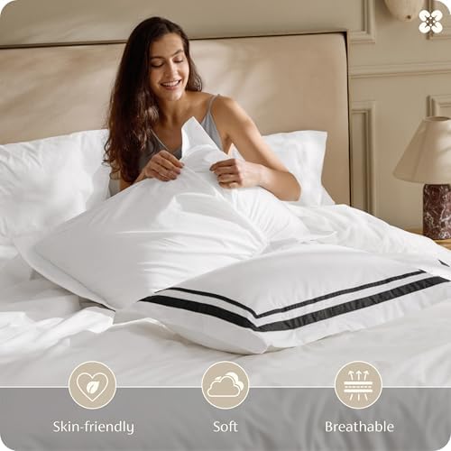Bedsure PureWoven 100% Cotton Percale Duvet Cover King, Black Frame