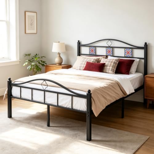 Full Size Bed Frame with Headboard Footboard, Victorian Metal Platform Beds