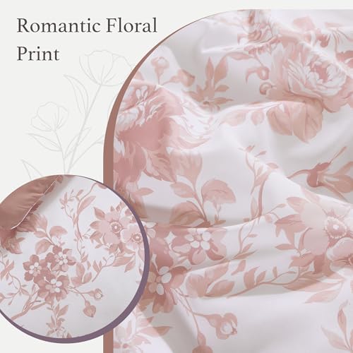 BLOOMHAVEN Full Size Comforter Sets-7 Pieces Rose Floral Bed in a Bag