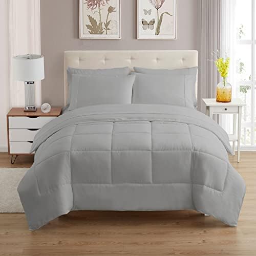 Sweet Home Collection 5 Piece Comforter Set Bag Solid Color All Season Soft Down Alternative Blanket & Luxurious Microfiber Bed Sheets, Silver, Twin