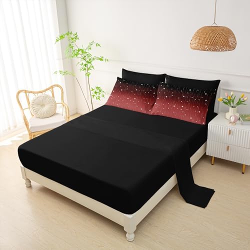 QOOMO Red Galaxy 7 Pieces Comforter Set Queen,Starry Sky Bedding Set