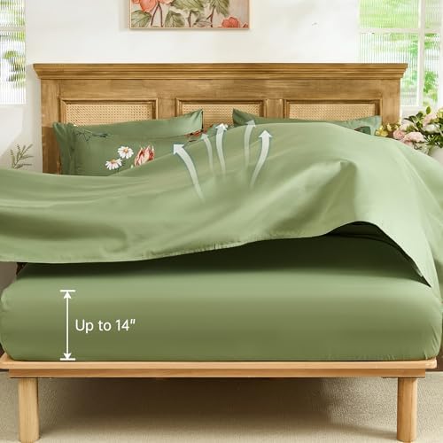 WONGS BEDDING Green Floral Comforter Set King 7 Piece Bedding
