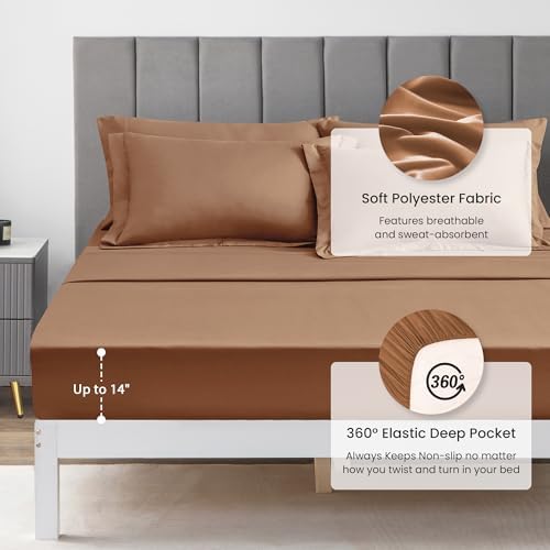 Love's cabin Oversized Queen Comforter Set, 7 Pieces Bed in a Bag, All Season Bedding Sets with 1 Comforter, 1 Flat Sheet, 1 Fitted Sheet, 2 Pillowcase and 2 Pillow Sham, Mocha Mousse