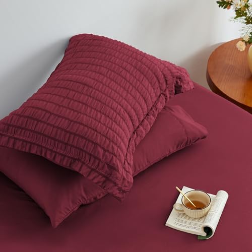 Love's cabin Seersucker Burgundy King Size Comforter Set