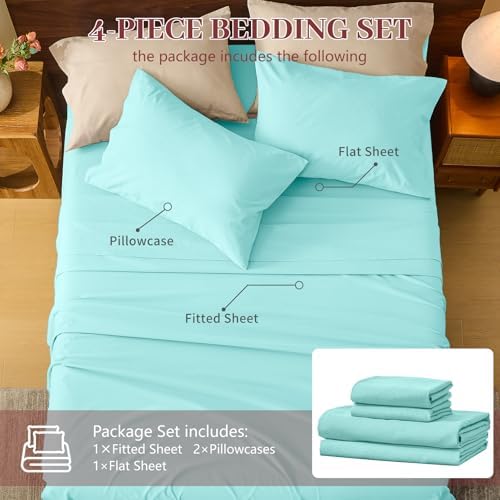 MEISHANG 100% French Linen Sheets Queen,6 Pcs,18-24" Extra Deep Pocket