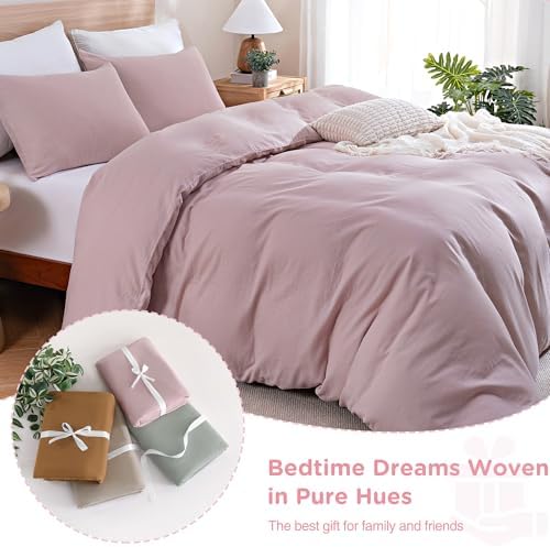 TOCOMOA 100% Muslin Cotton Duvet Cover Set, Pink, King