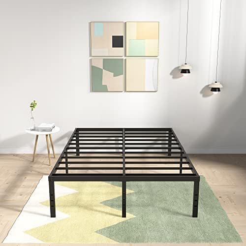 DiaOutro 18 Inch High Bed Frame Queen Size with Storage, Black
