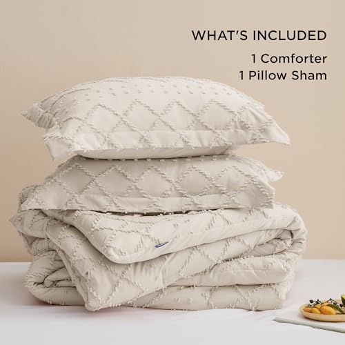 Bedsure Boho Tufted Beige Twin XL Comforter Set, Farmhouse-Style Bedding