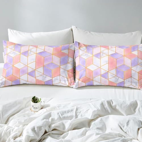 Plaid Comforter Cover Adult Women Geometric Grids Print Bedding Set King Size Pink Grey Tie Dye Graffiti Style Duvet Cover Checkered Home Bedroom Decor Modern Simple Soft Reversible Bedding Collection