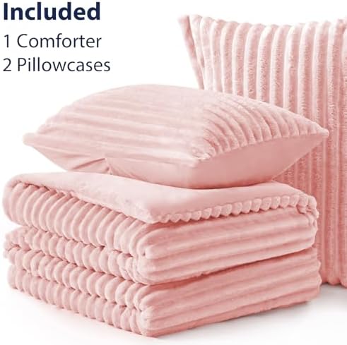 EXQ Home Fluffy Comforter Set Full Size,3 Pieces Bed Set,Pink
