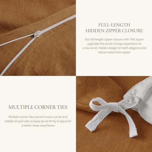 DAPU 100% French Linen Duvet Cover 3Pcs Set, 170GSM Linen Bedding, King